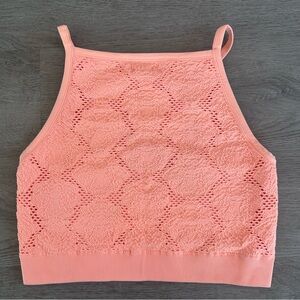 Aerie Orange Longline Bra Cropped Tank Bralette XL Women’s Neon Crochet Gym